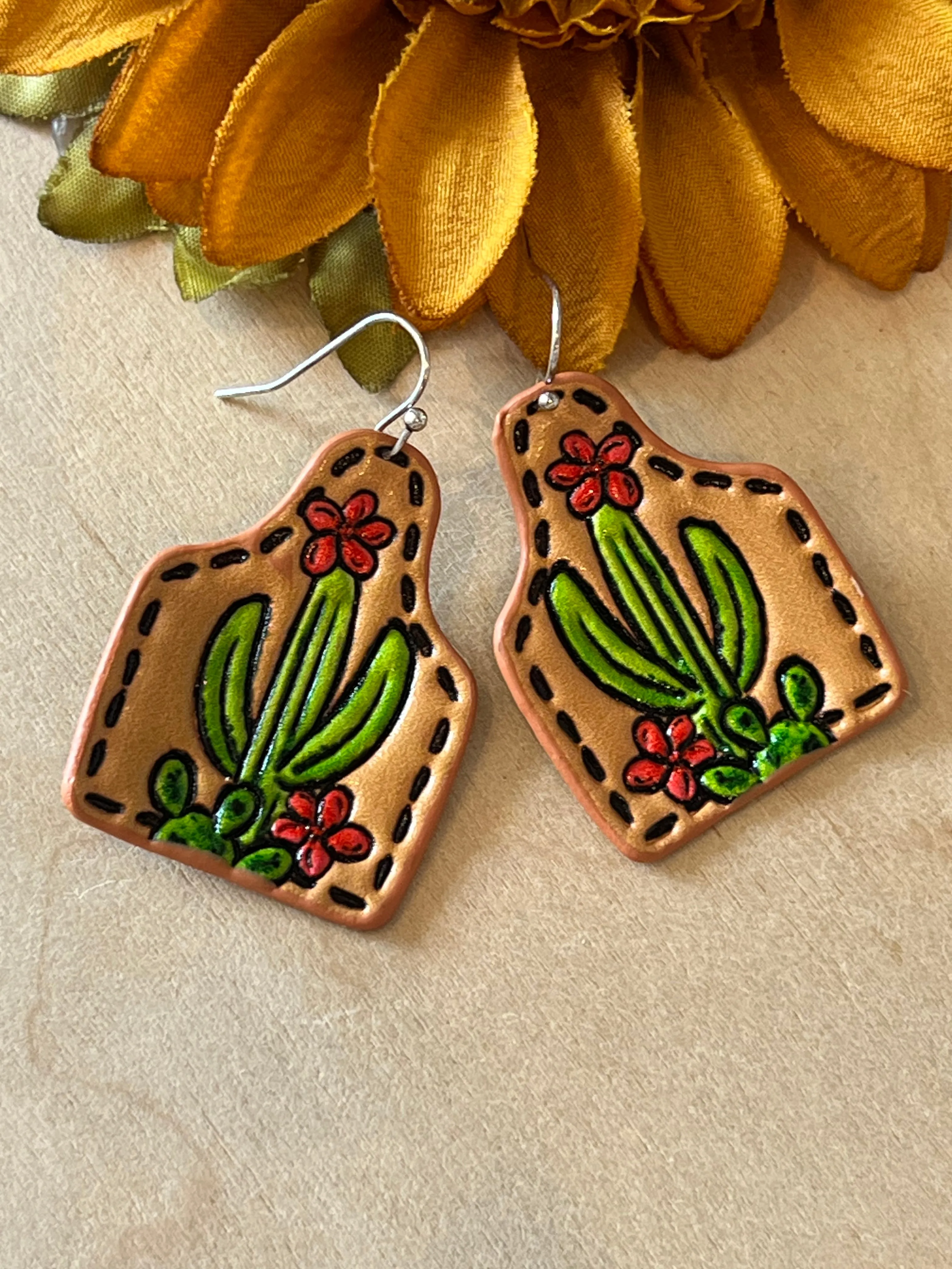 Leather Cactus Earrings