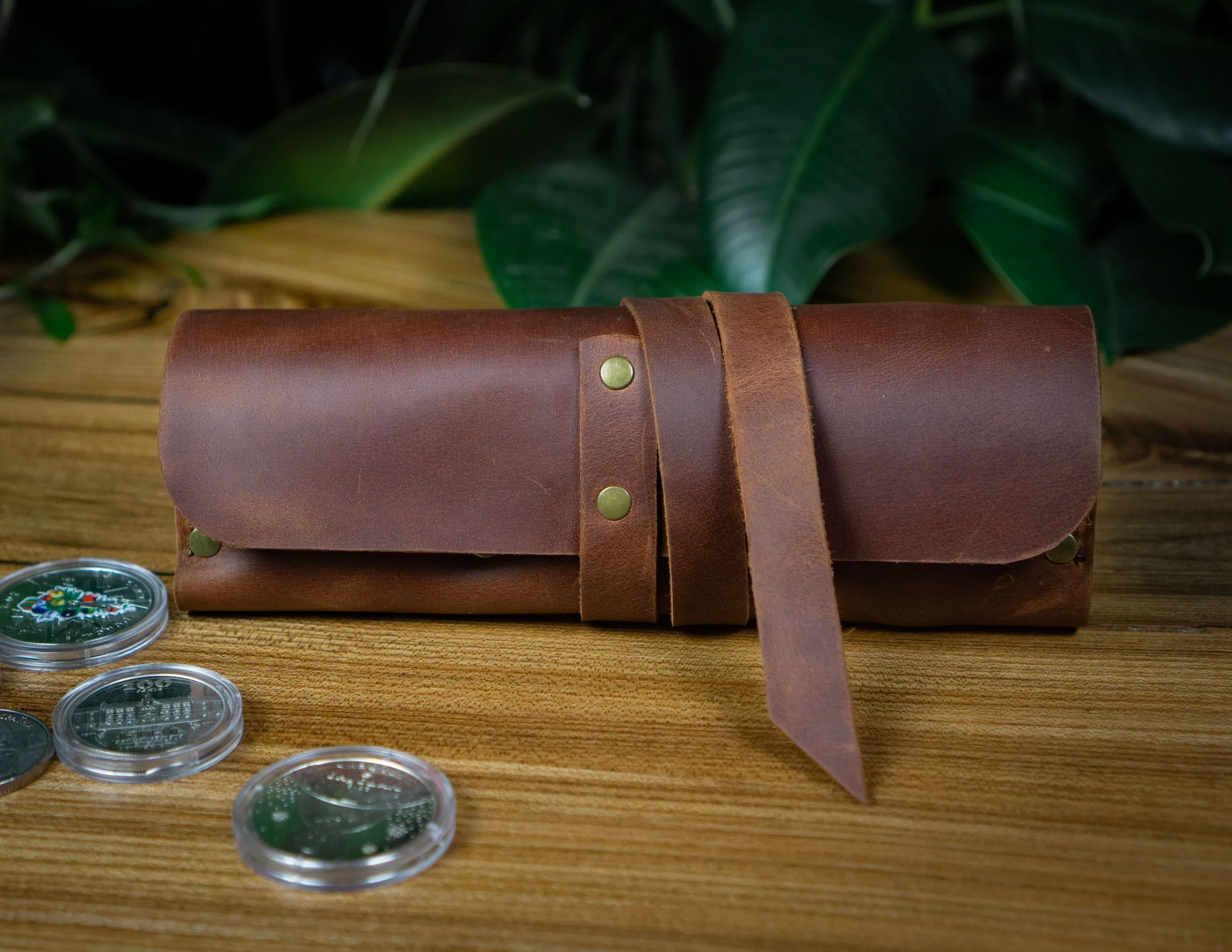 Leather Coin Roll 12 slots | Collectible Coins Leather Case | HandMade