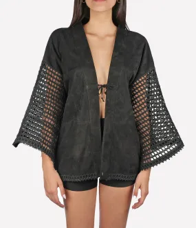 Leather Kimono in Black