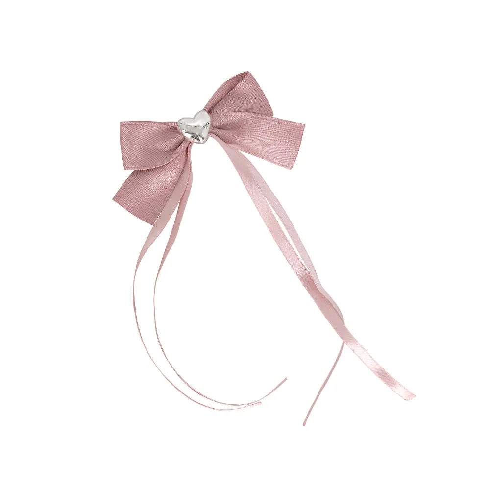 LONG SATIN HEART BOW