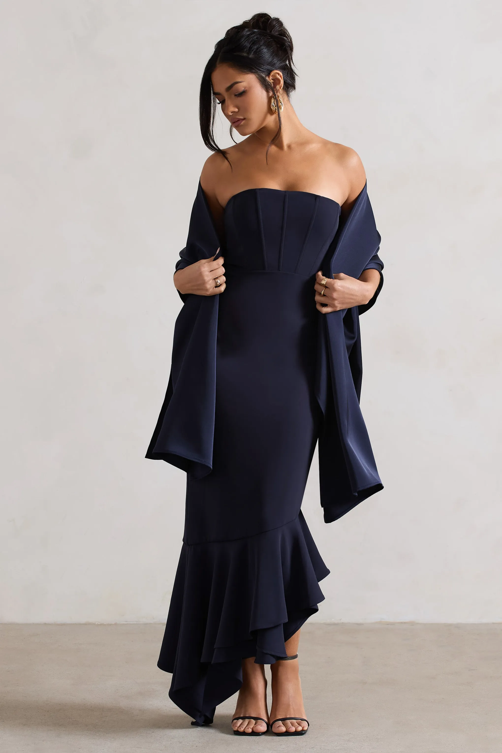 Lush | Navy Satin Shawl