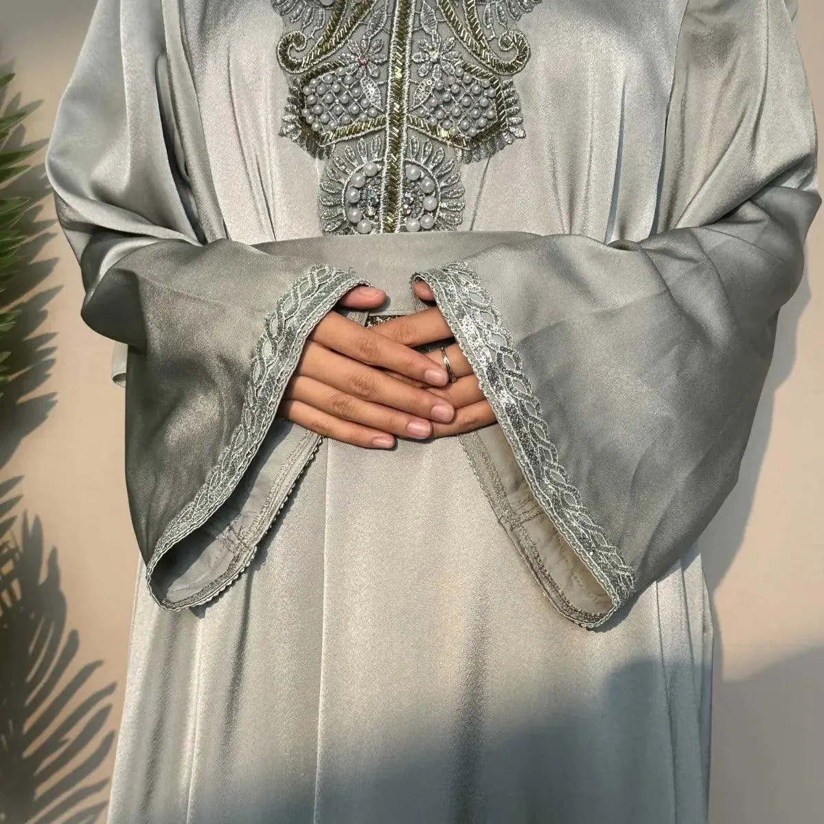 MA044 Satin Embroidered Plain Abaya