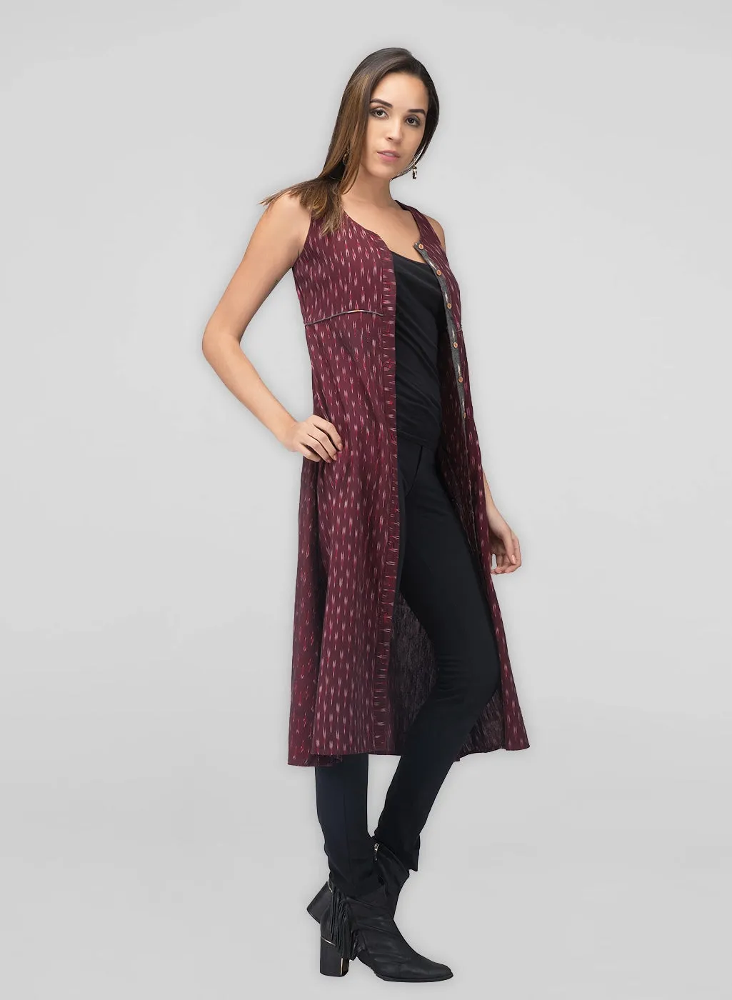 Maroon Ikat Dress Jacket