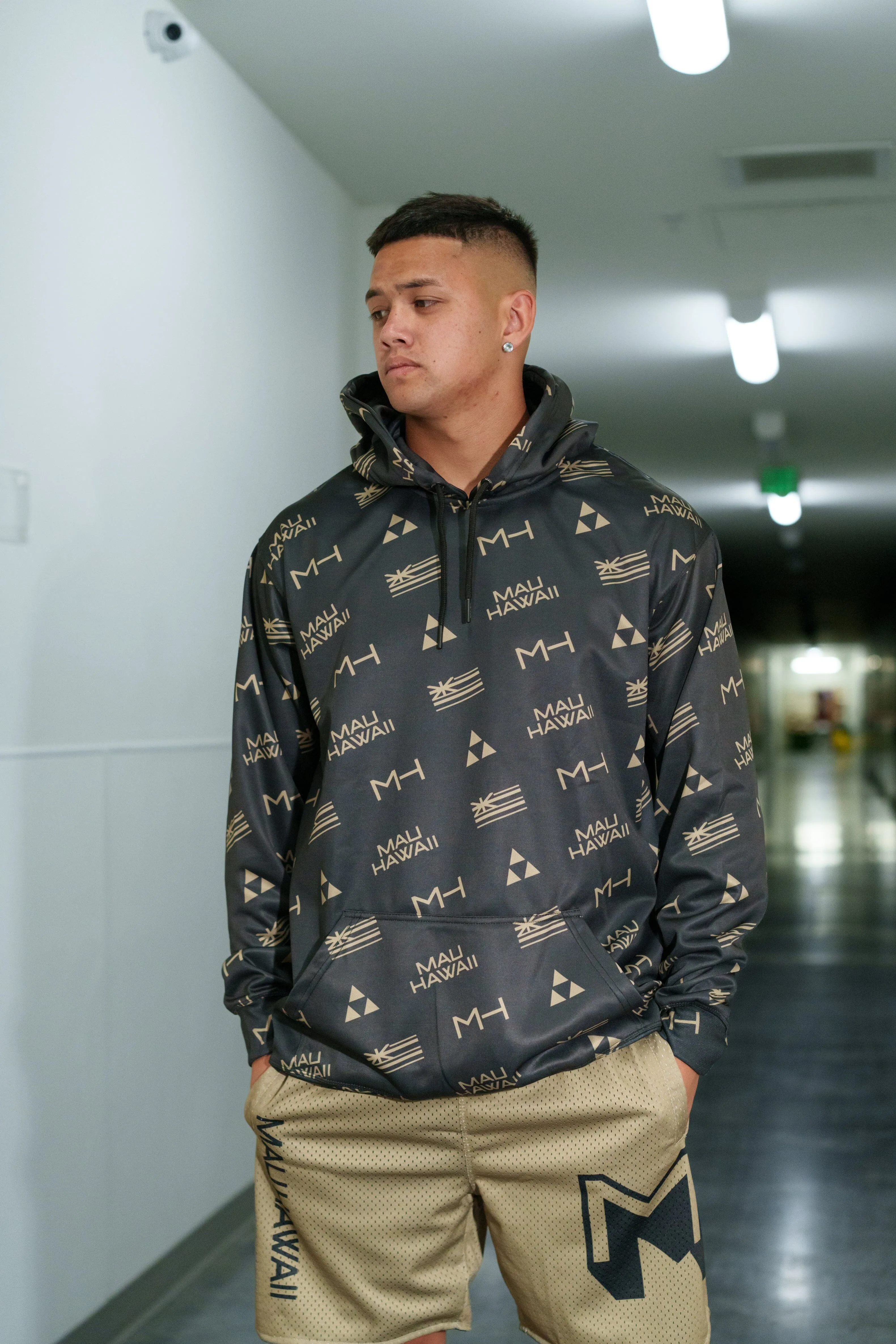 Mens Repeated Black and Taupe Hoodie - Stylish and Comfortable Design