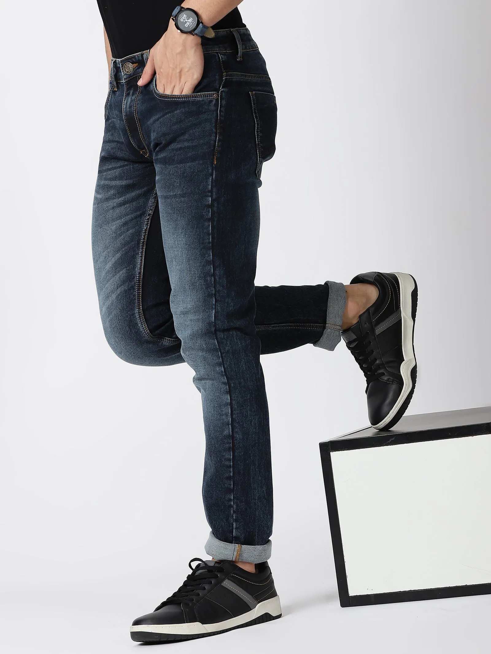 MEN'S BLUE SOLID JASON FIT JEANS