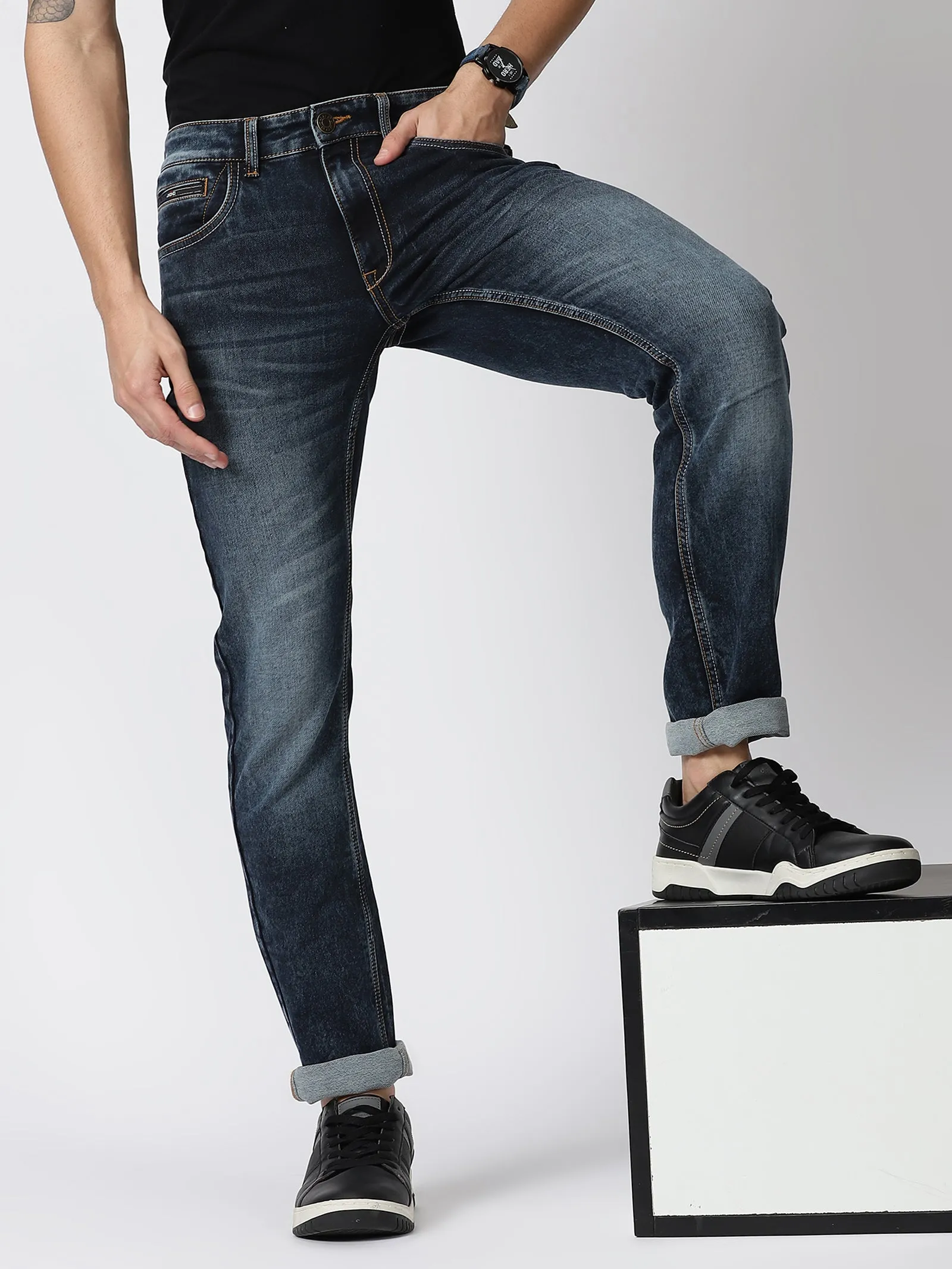 MEN'S BLUE SOLID JASON FIT JEANS