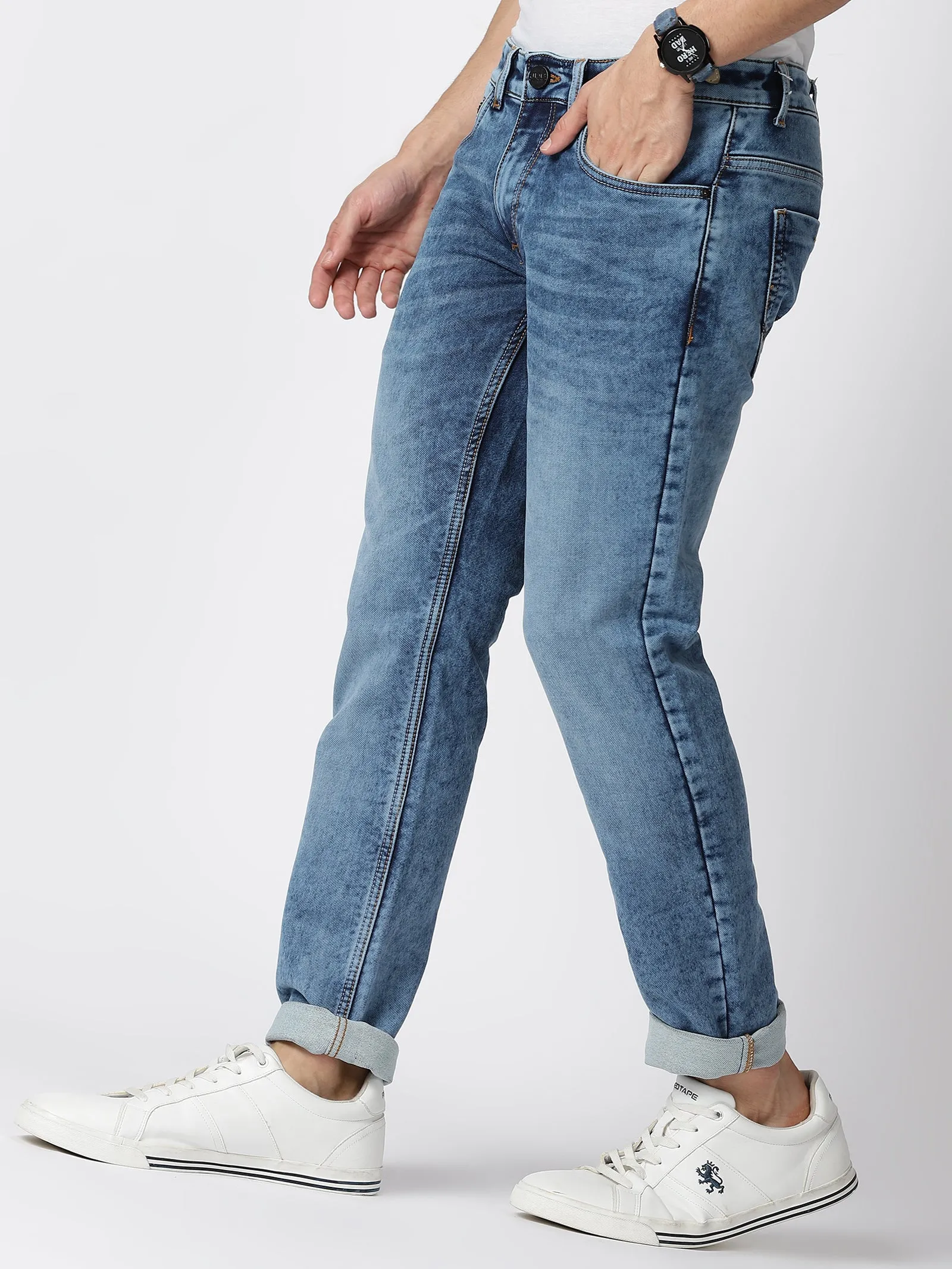 MEN'S BLUE SOLID JASON FIT JEANS