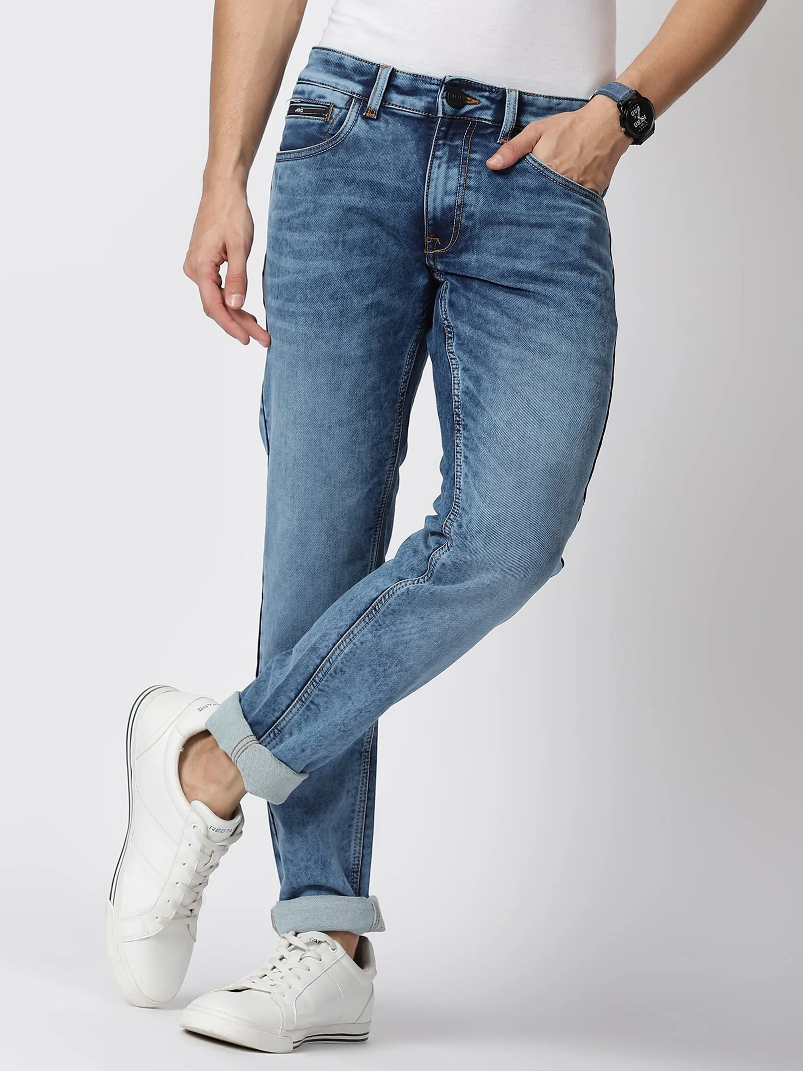 MEN'S BLUE SOLID JASON FIT JEANS