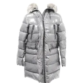 Moncler £1655 Grey Glossy Aphrotiti Long Down Quilted Coat Sz1