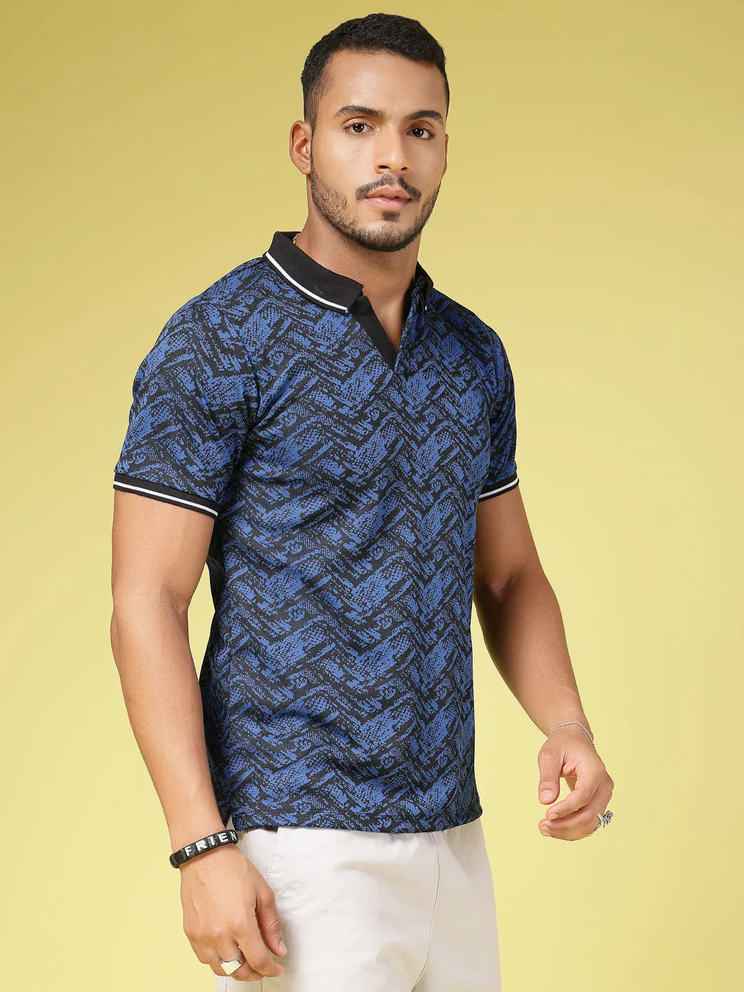 Polyester Abstract Print Polo T-Shirt