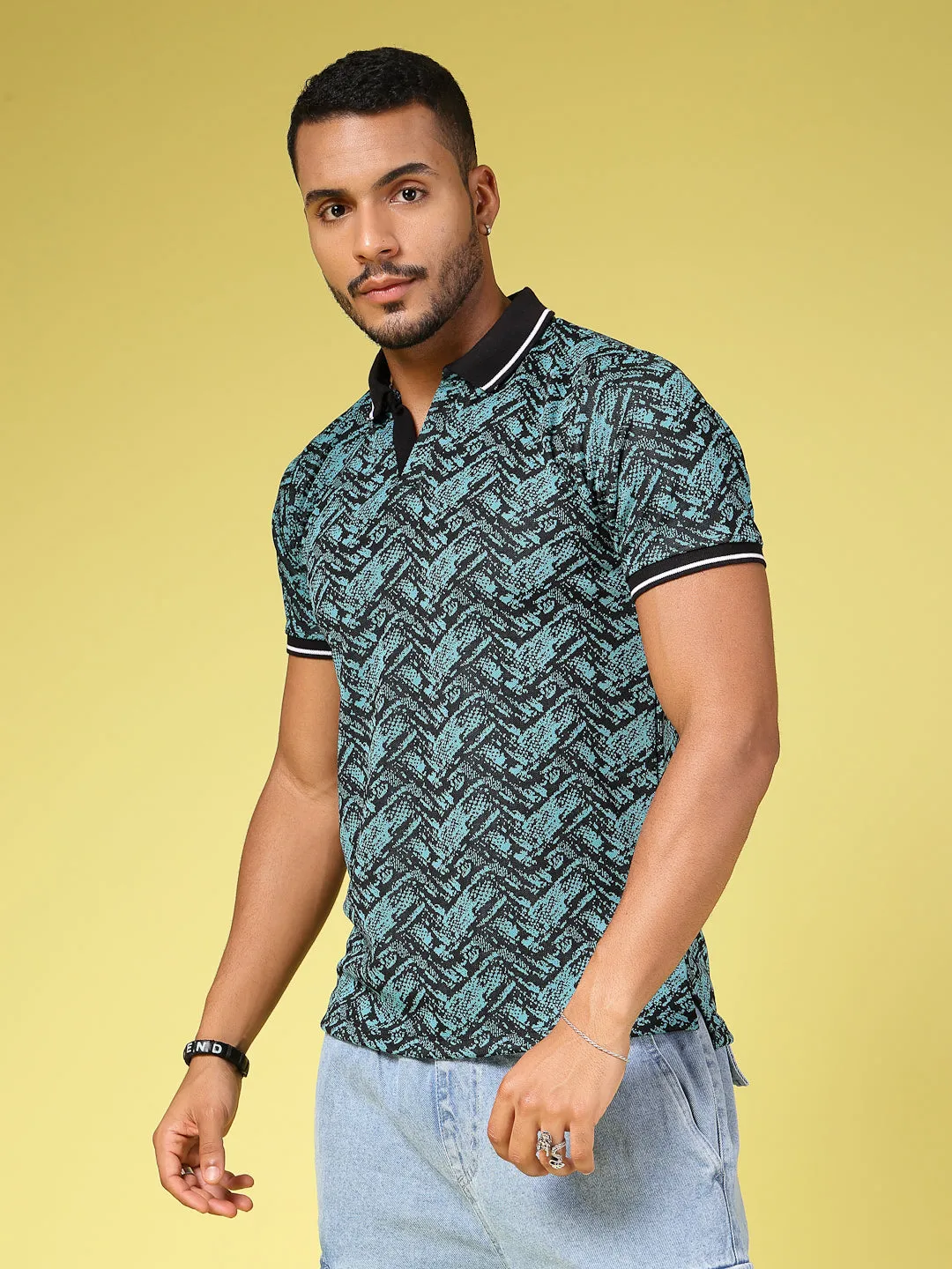 Polyester Abstract Print Polo T-Shirt