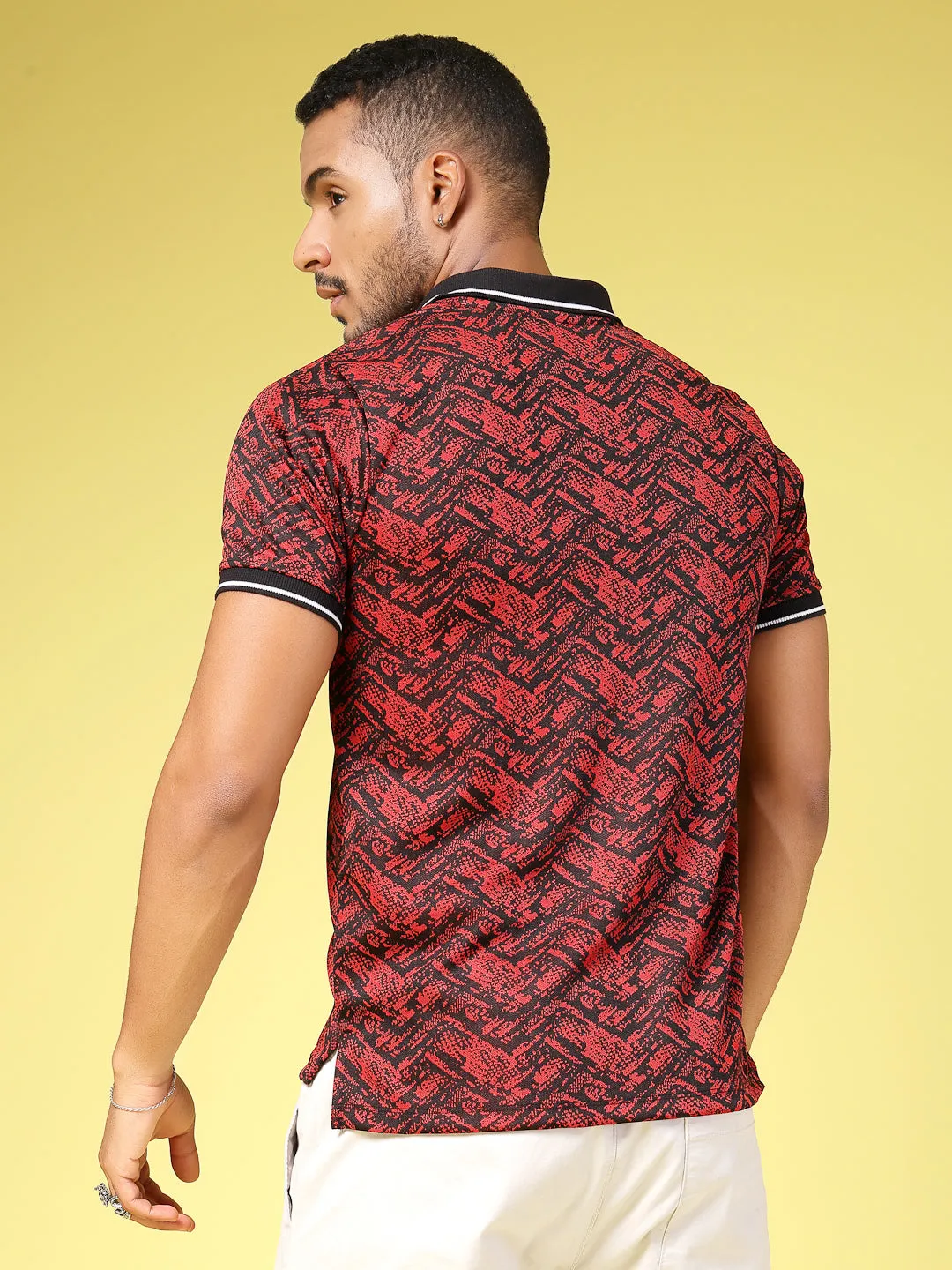 Polyester Abstract Print Polo T-Shirt