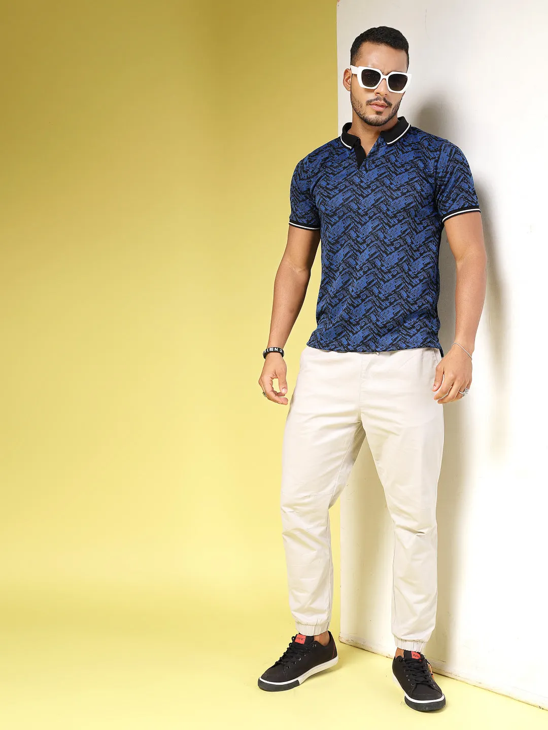 Polyester Abstract Print Polo T-Shirt