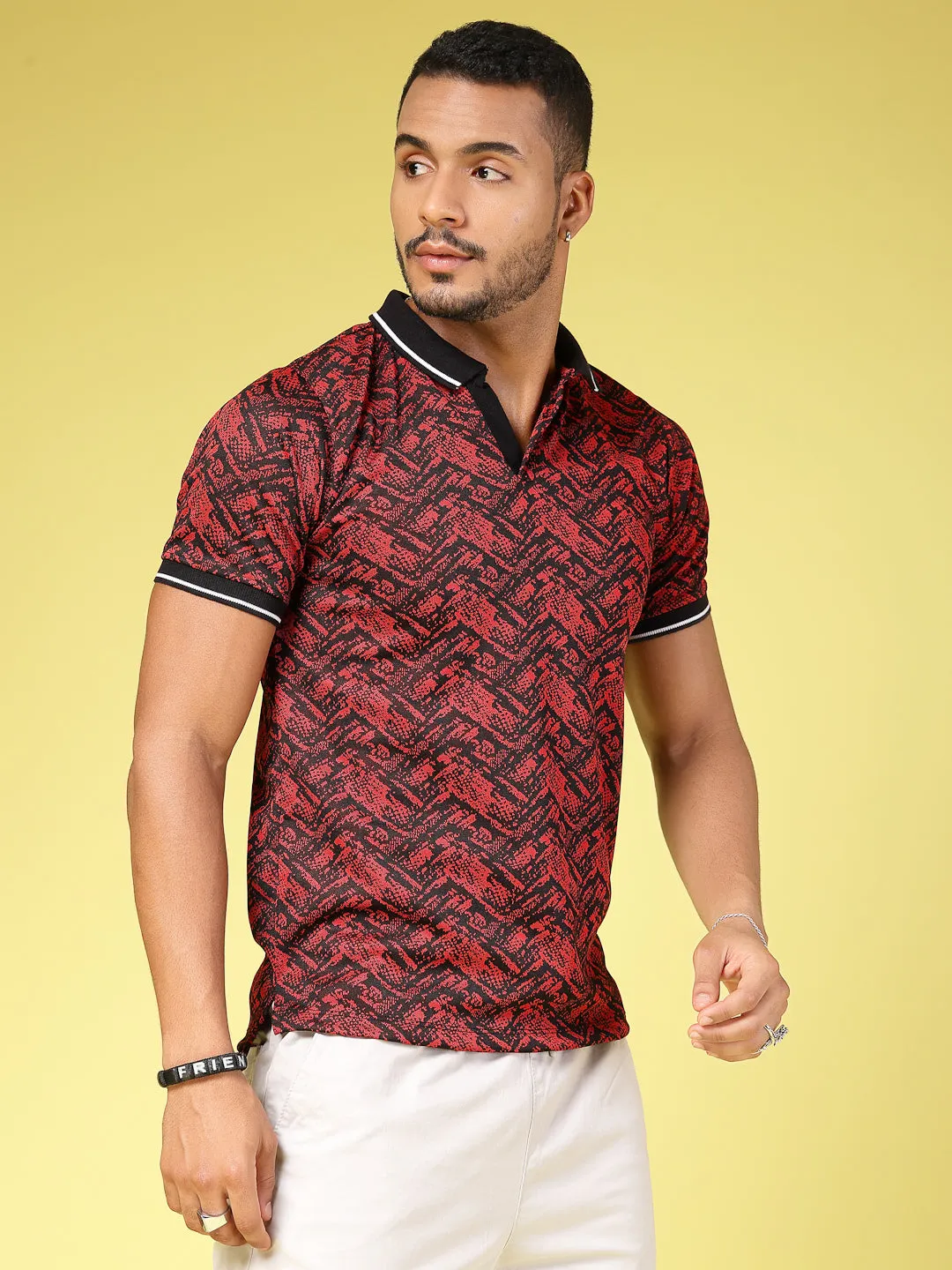 Polyester Abstract Print Polo T-Shirt