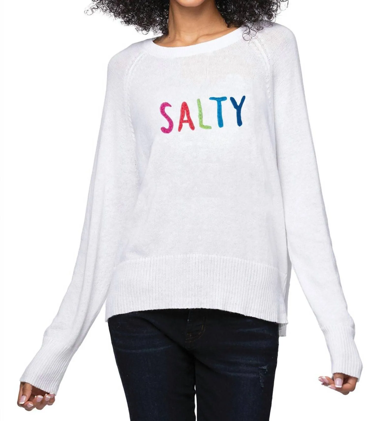 "salty" Embroidered Sweater In White