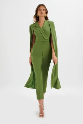 RAYNA Cape Style Tailored Jumpsuit in Green