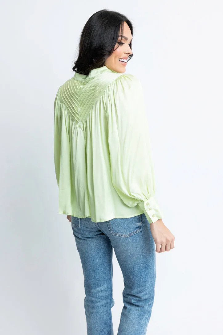 Satin Pleat Button Up Top