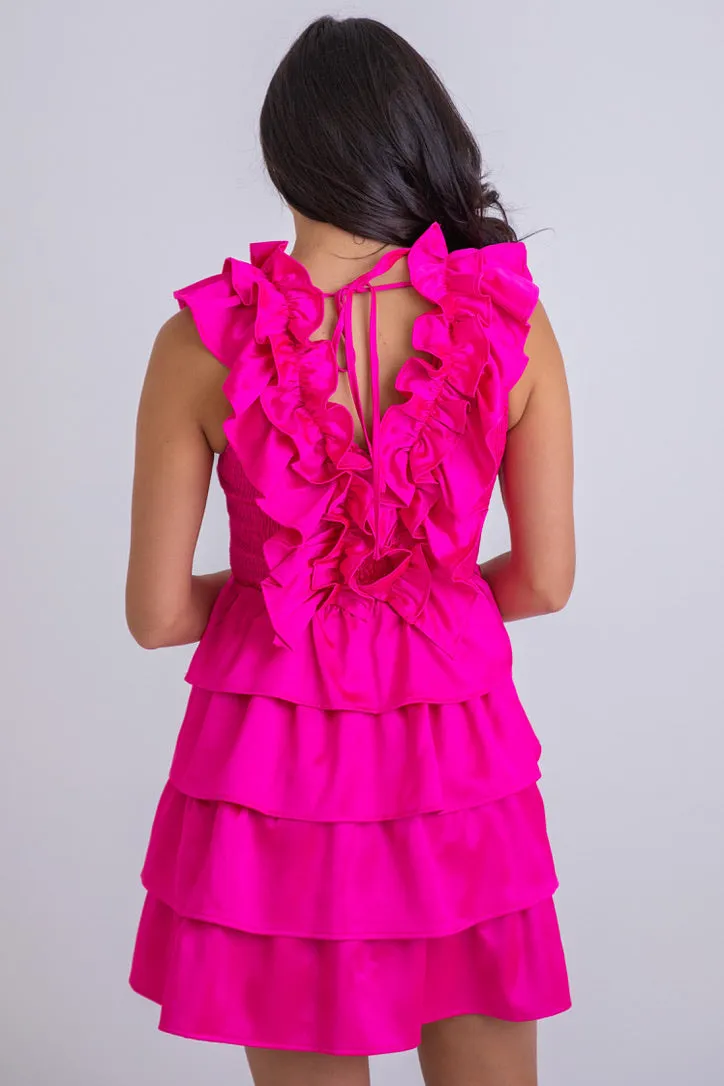 Satin Ruffle Smock Dress