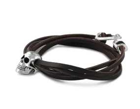 Skull Leather Bracelet - Silver