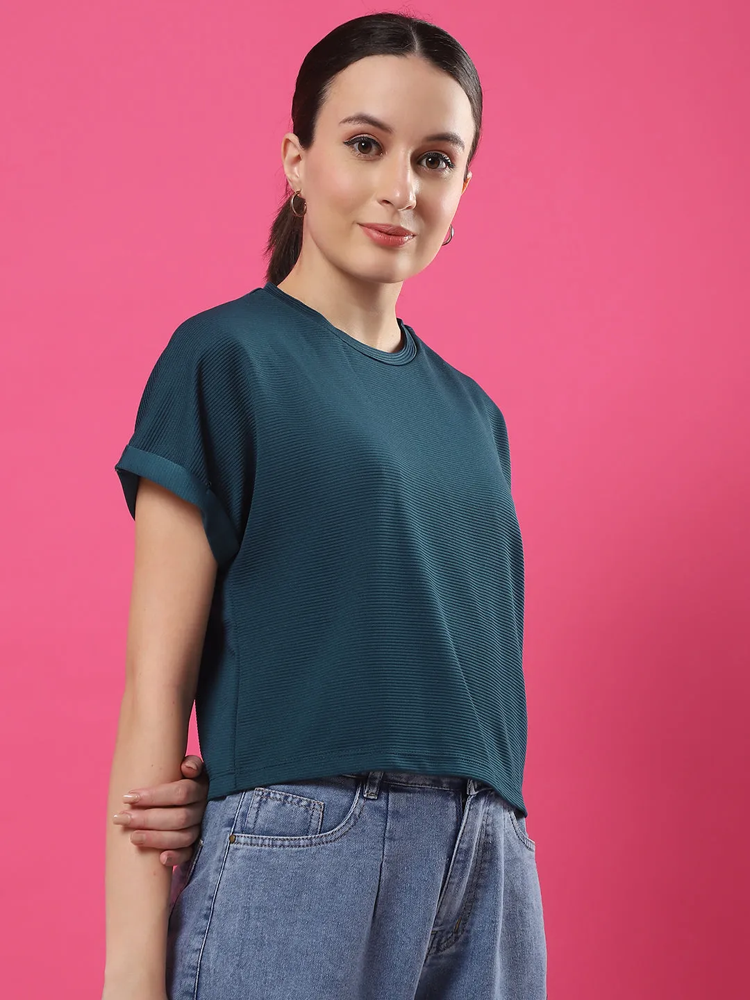 Stylish Women's Solid Polyester Crop Top