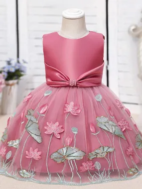 Tulle Knee-Length A-Line Flower Girl Dresses Jewel Neck Polyester Sleeveless Cotton Embroidered Kids Party Dresses