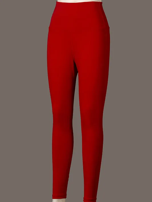 Women Red Polyester Sports Tights