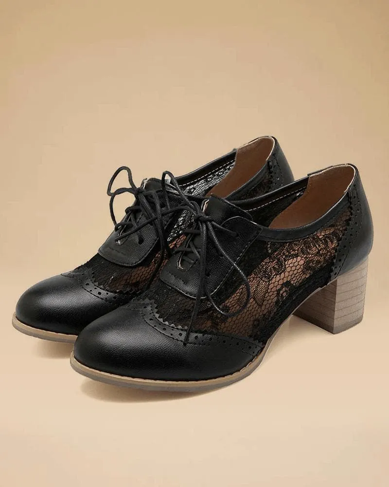 Women'e Elegant Lace Stitching Lace-up Heels