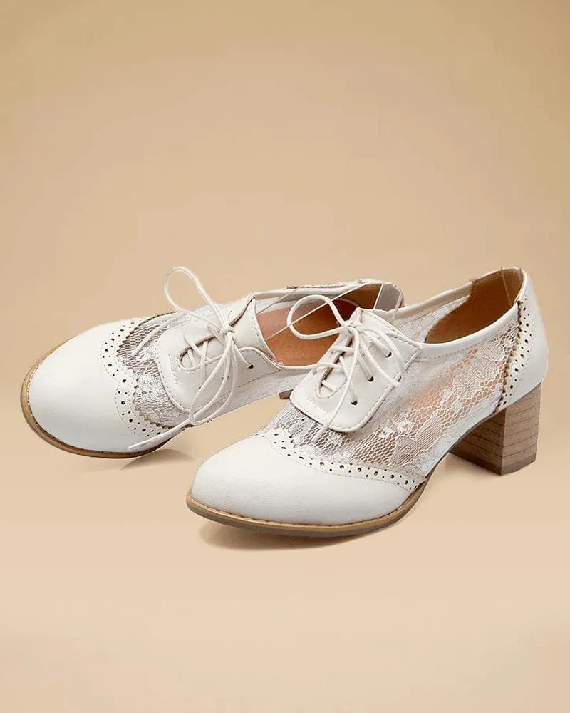 Women'e Elegant Lace Stitching Lace-up Heels