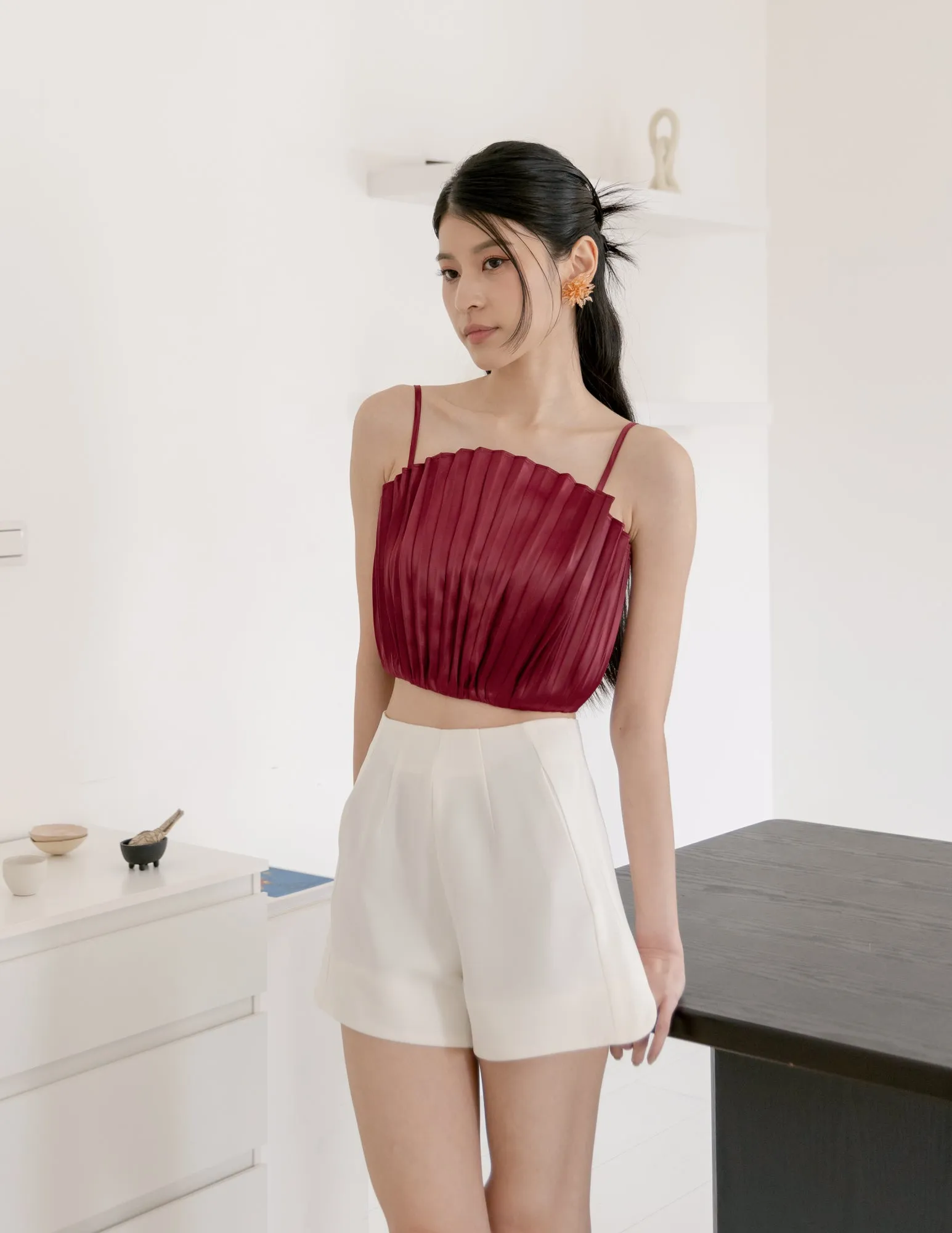 Zoya Pleated Top in Wine